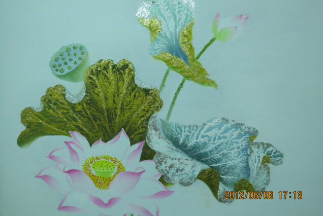 Hand-embroidered lotus art painting